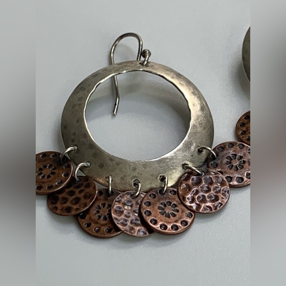 Silpada Vintage HTF Sterling Silver & Copper Coin ChaCha Hoop Frch Wire Earrings - Picture 3 of 14